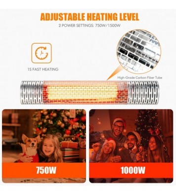 1500W Indoorand Outdoor Electric Heater with 2 Power Settings -Silver