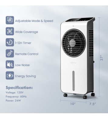 3-in-1 Evaporative Air Cooler with 12H Timer Remote-White