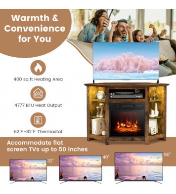 Fireplace Corner TV Stand with LED Lights and Smart APP Control for 50 Inches TV-Gray