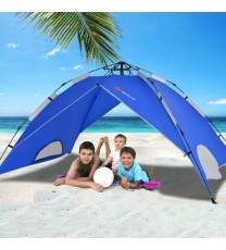 2-in-1 4 Person Instant Pop-up Waterproof Camping Tent-Blue