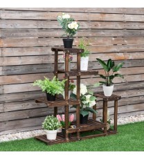 6-Tier Garden Wooden Plant Flower Stand Shelf for Multiple Plants Indoor or Outdoor