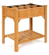 8 Grids Wood Elevated Garden Planter Box Kit with Liner and Shelf