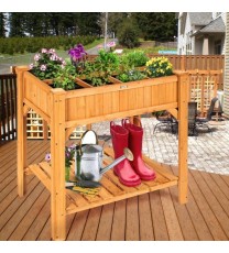 8 Grids Wood Elevated Garden Planter Box Kit with Liner and Shelf