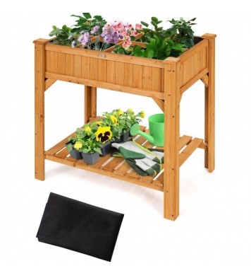 8 Grids Wood Elevated Garden Planter Box Kit with Liner and Shelf