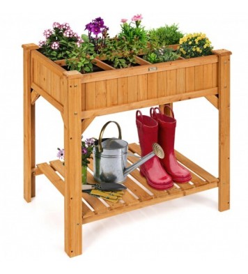 8 Grids Wood Elevated Garden Planter Box Kit with Liner and Shelf