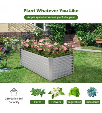 6 x 3 x 2 Feet Rustproof Metal Planter Box with Ground Stakes for Plants