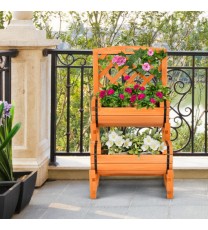 2-Tier Raised Garden Bed with 2 Cylindrical Planter Boxes and Trellis-Orange