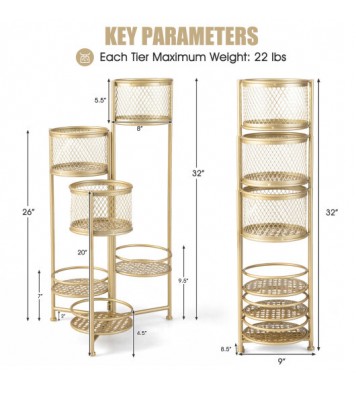 6-Tier Metal Plant Stand with Folding Rotatable Frame for Balcony Garden-Golden