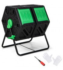 Dual Chamber Garden Compost Tumbler with Sliding Doors-Black & Green