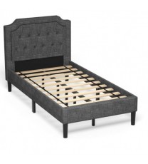 Linen Twin Upholstered Platform Bed with Frame Headboard Mattress Foundation