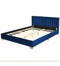 Full Tufted Upholstered Platform Bed Frame with Flannel Headboard-Navy