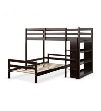 Twin Over Twin Loft Bunk Bed with Bookcase-Dark Brown