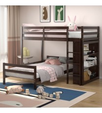 Twin Over Twin Loft Bunk Bed with Bookcase-Dark Brown