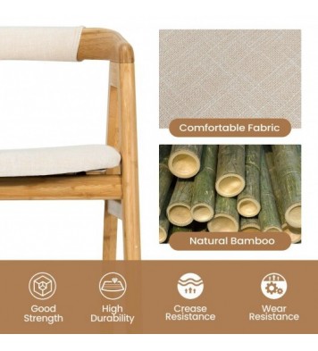 Leisure Bamboo Dining Chair with Curved Back and Anti-slip Foot Pads-Natural