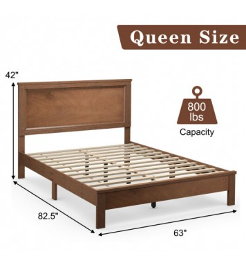 Queen Size Bed Frame Platform Slat High Headboard Bedroom with Rubber Wood Leg-Black