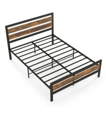 Full/Queen Industrial Bed Frame with Rustic Headboard and Footboard-Full Size