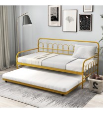 Twin Size Golden Metal Daybed with Trundle and Lockable Wheels-Twin Size