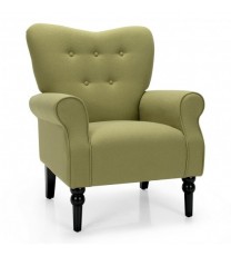 Modern Accent Chair with Tufted Backrest and Rubber Wood Avocado Legs-Yellow