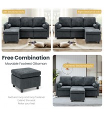 3 Seat L-Shape Movable Convertible Sectional Sofa with Ottoman-Gray