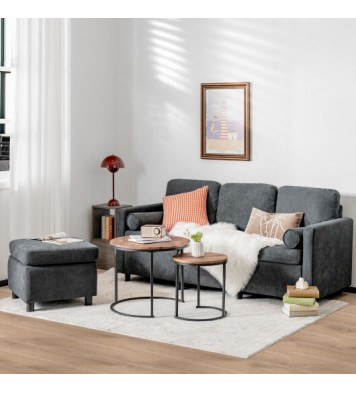 3 Seat L-Shape Movable Convertible Sectional Sofa with Ottoman-Gray