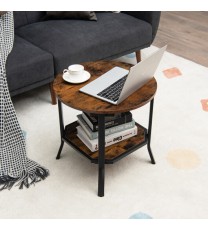 2-Tier Round End Table with Storage Shelf for Living Room-Brown