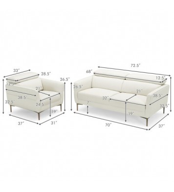 Modern Couched Sofa set with Adjustable Headrest-Gray