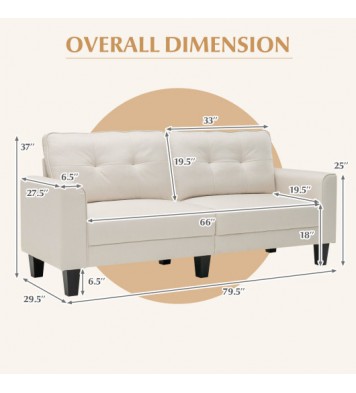 79.5 Inch Fabric Loveseat Sofa with 2 Removable Back Cushions-Beige