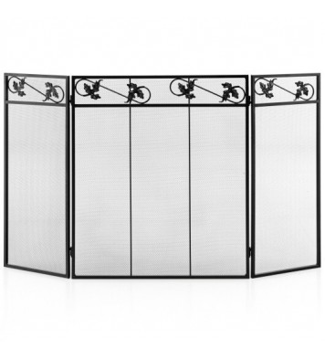 3-Panel Fireplace Screen Decor Cover with Exquisite Pattern