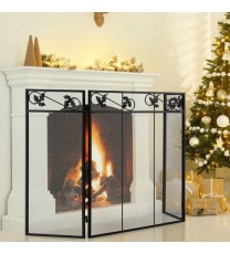 3-Panel Fireplace Screen Decor Cover with Exquisite Pattern