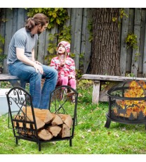 Decorative Firewood Rack with Handles and Raised Legs