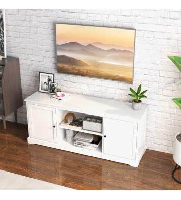 58 Inch TV Stand with 2 Cabinets and Adjustable Shelves for TVs up to 65 Inch-White