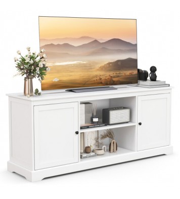 58 Inch TV Stand with 2 Cabinets and Adjustable Shelves for TVs up to 65 Inch-White