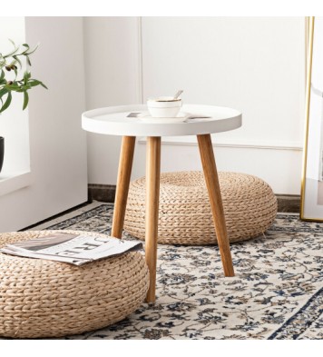 Round Side Sofa Coffee Table with Wooden Tray