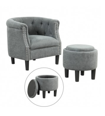 Modern Accent Chair with Ottoman Armchair Barrel Sofa Chair and Footrest-Grey