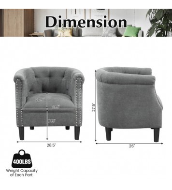 Modern Accent Chair with Ottoman Armchair Barrel Sofa Chair and Footrest-Grey