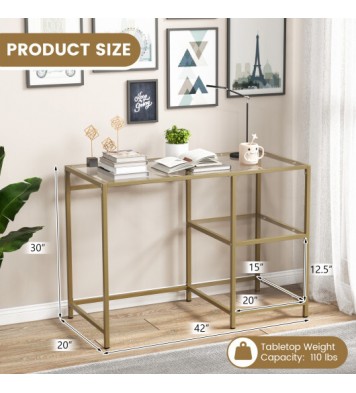 Modern Console Table with 2 Open Shelves and Metal Frame-Golden