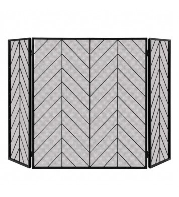 3-Panel Metal Foldable Fireplace Screen with Metal Mesh-Bronze