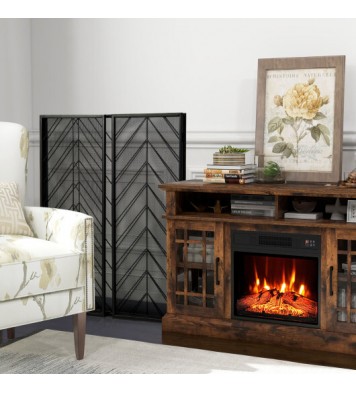 3-Panel Metal Foldable Fireplace Screen with Metal Mesh-Bronze