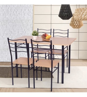 5 Pieces Wood Metal Dining Table Set with 4 Chairs-Natural