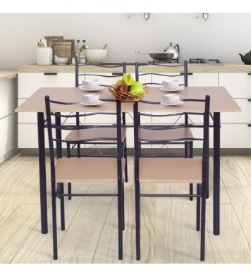 5 Pieces Wood Metal Dining Table Set with 4 Chairs-Natural