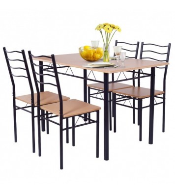 5 Pieces Wood Metal Dining Table Set with 4 Chairs-Natural