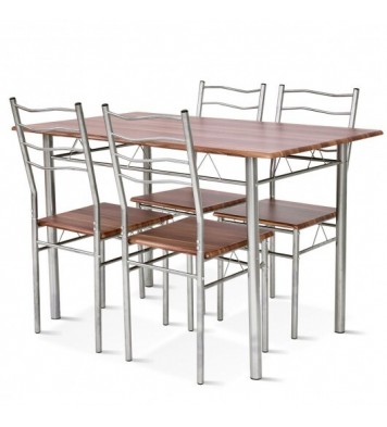 5 Pieces Wood Metal Dining Table Set with 4 Chairs-Natural