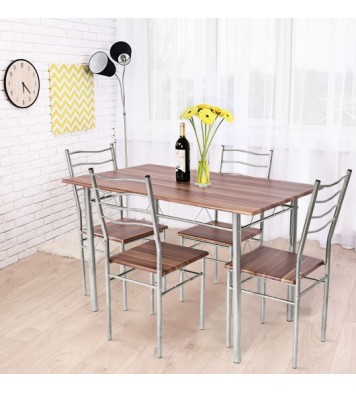 5 Pieces Wood Metal Dining Table Set with 4 Chairs-Natural