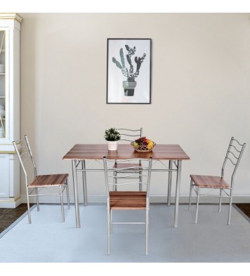 5 Pieces Wood Metal Dining Table Set with 4 Chairs-Natural