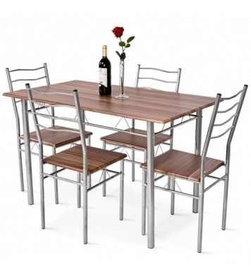 5 Pieces Wood Metal Dining Table Set with 4 Chairs-Natural