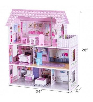 28 Inch Pink Dollhouse with Furniture