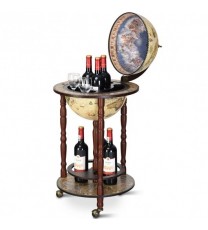 17 Inch Italian Style Design Wooden Globe Liquor Bottle Wine Rack with Wheels