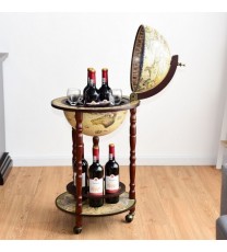 17 Inch Italian Style Design Wooden Globe Liquor Bottle Wine Rack with Wheels