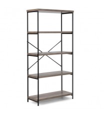 5-Tier Industrial Bookshelf Display Storage Rack with Metal Frame-Gray