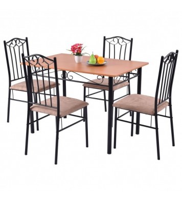 5 Pieces Dining Set Wooden Table and 4 Cushioned Chairs